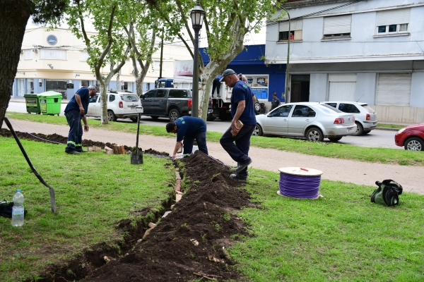 Continúa la reconversión lumínica en Plaza Sarmiento