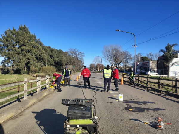 Trabajos de señalización y seguridad en el puente de avenida Presidente Alfonsín